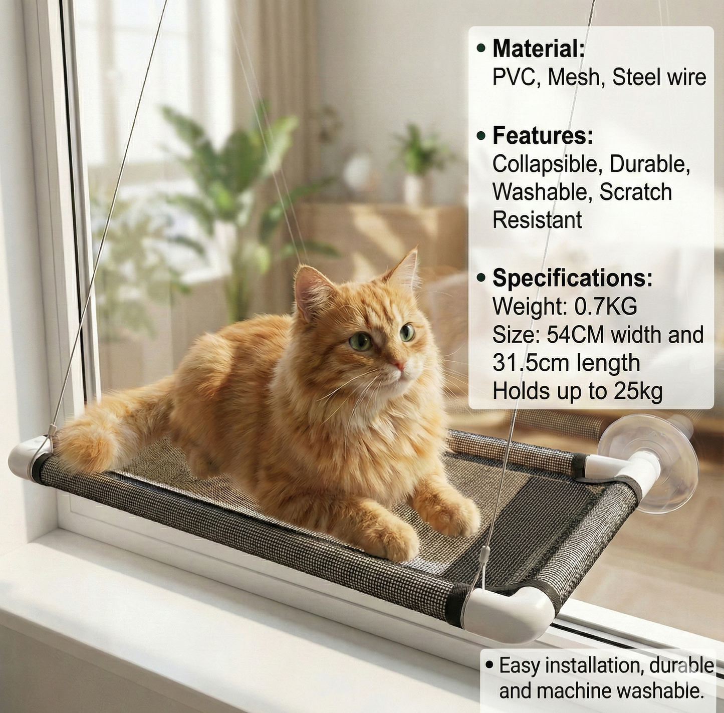 Cat Window Hammock Perch – Breathable Mesh Suction Cup Bed & Sunbathing Seat