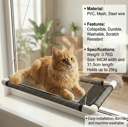 Cat Window Hammock Perch – Breathable Mesh Suction Cup Bed & Sunbathing Seat