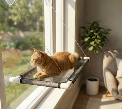 Cat Window Hammock Perch – Breathable Mesh Suction Cup Bed & Sunbathing Seat