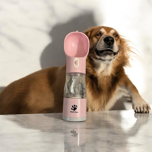 Ultimate 4-in-1 Portable Pet Travel Bottle: Water, Food, Poop Scoop & Bag Dispenser